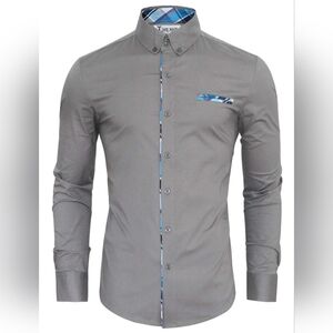 TAM WARE Casual Inner Contrast Long Sleeved Gray Dress Shirt Size L